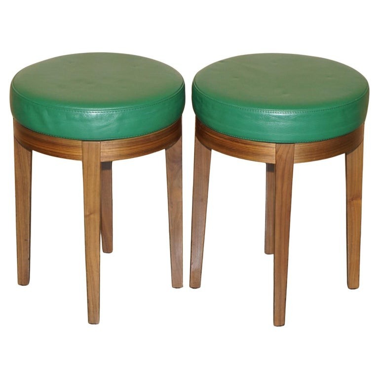TWO RARE ORIGINAL ROLEX GREEN LEATHER BOUTIQUE DEALERS WATCHMAKERS SWIVEL STOOLS
