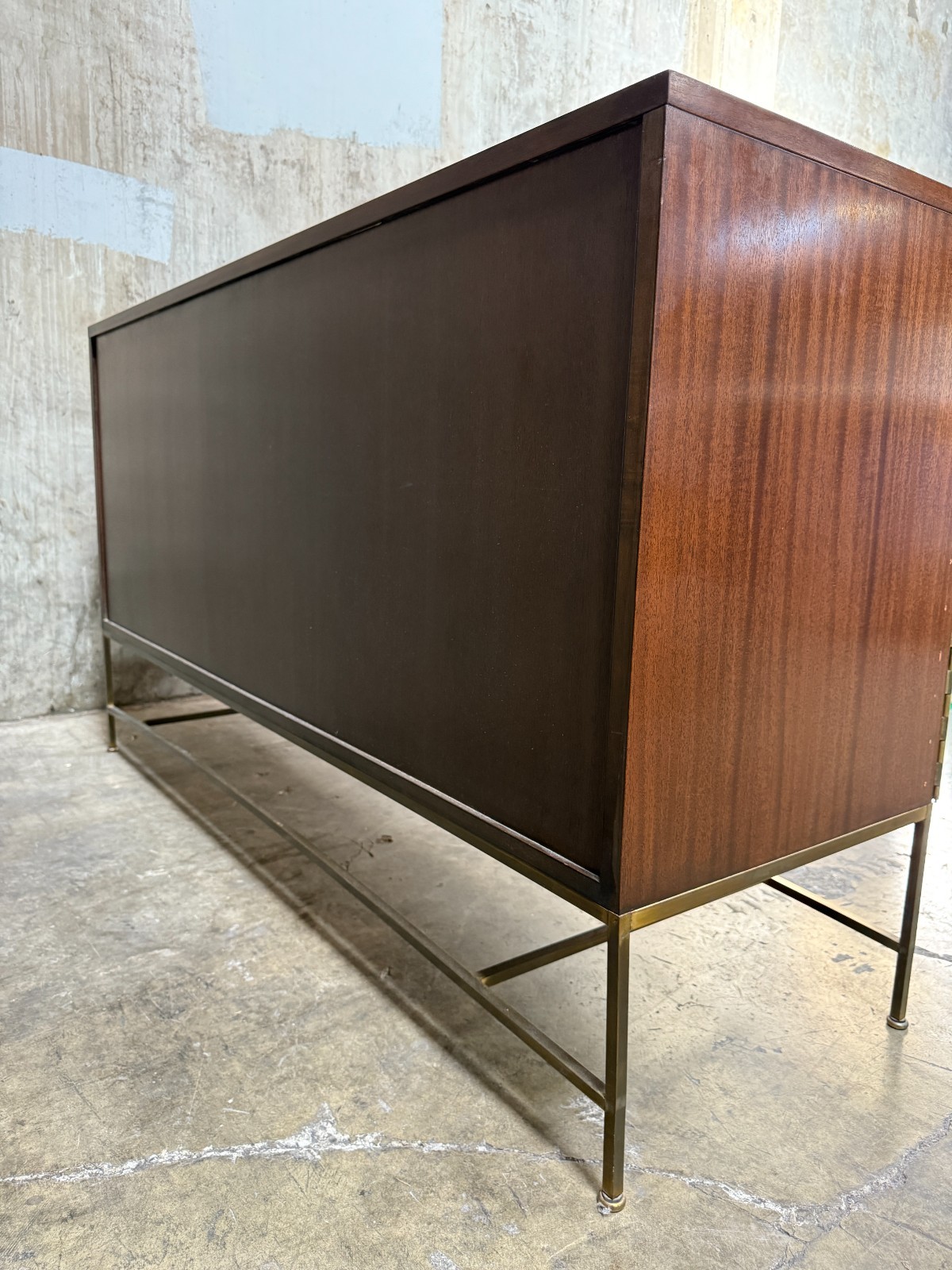 1950s Paul McCobb Irwin Collection Credenza / Server – Mahogany & Brass Base, 72