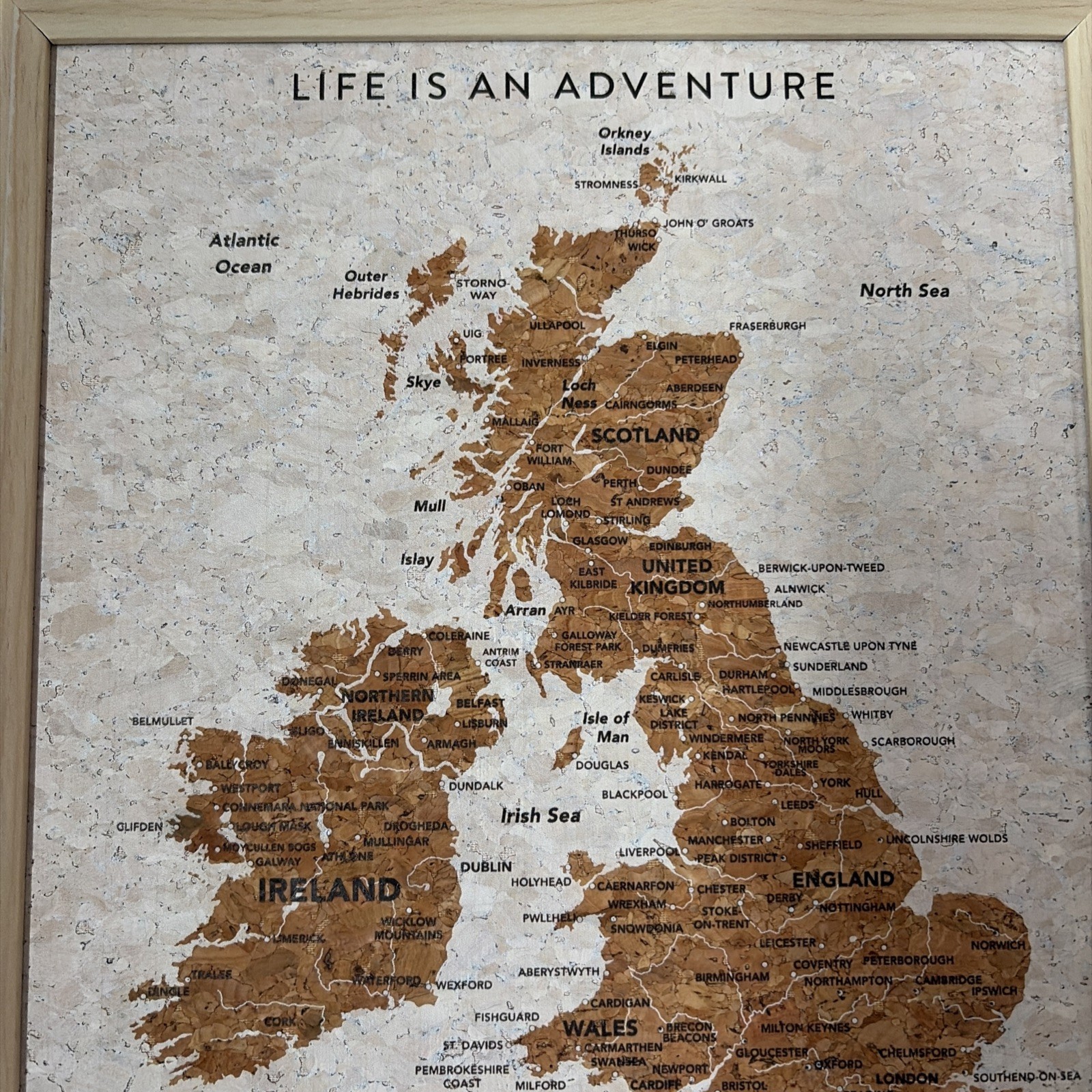 Splosh UK Travel Map Pin Board Pins Personalised United Kingdom Maps White