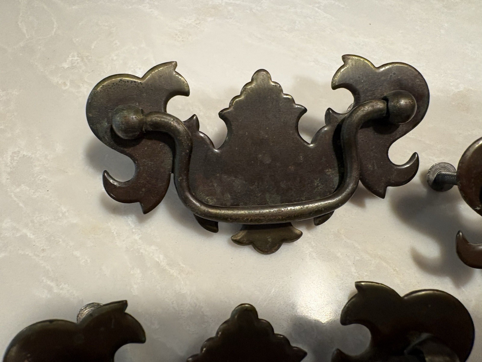 6 Brass Drawer Swing Handle Pulls Chippendale Batwing Antique Hardware