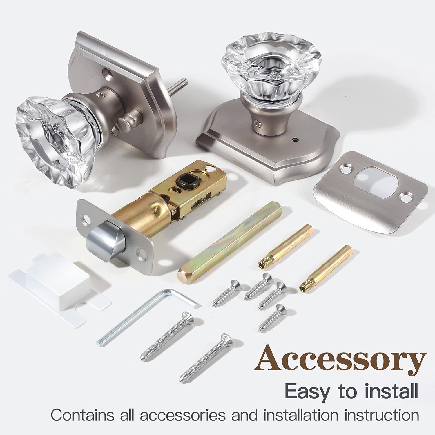 Glass Door Knobs with Lock, Brushed Nickel Finish