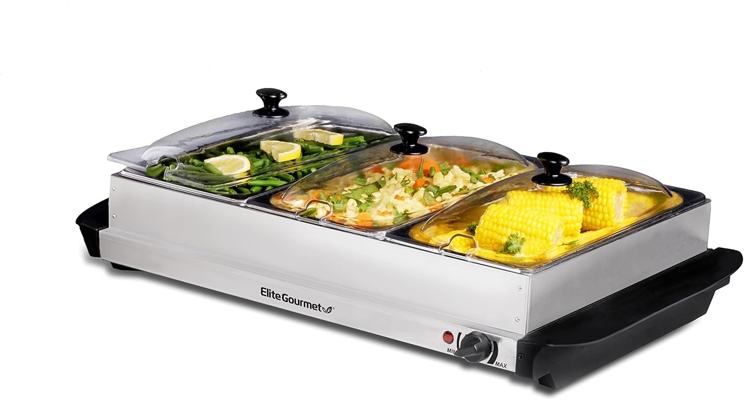 Buffet Server with Clear Lids & Temp Control – 3 Trays, Perfect for Holidays