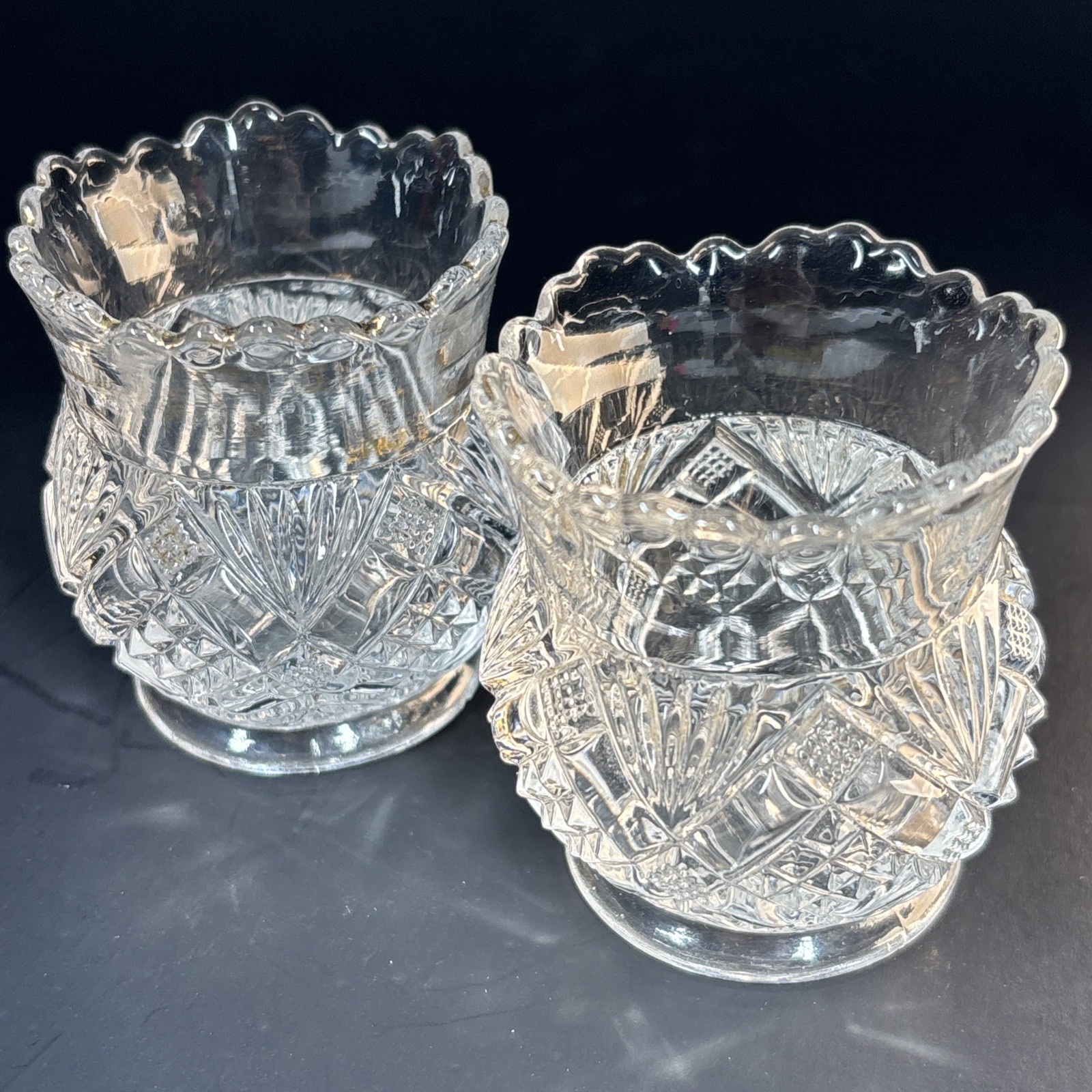 2 Toothpick Holders EAPG Clear McKee & Brothers Fan Crossbars Champion
