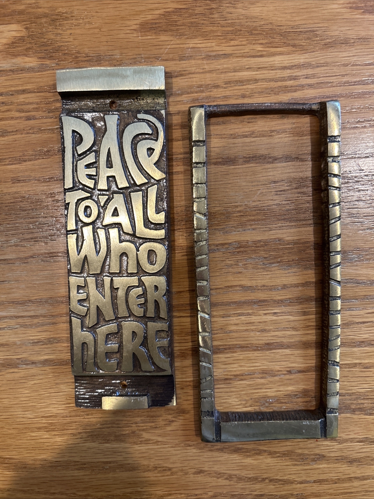 Mid Century Solid Brass Door Knocker “Peace To All Who Enter Here” 1969 Israel