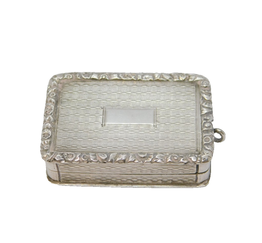 George III Sterling Silver Floral Chased Vinaigrette Antique 1820 Birmingham