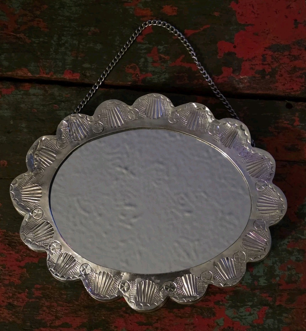 Medium Vintage 900 Silver Repousse Ottoman Turkish Wedding Mirror 6.50″ x 5.25″