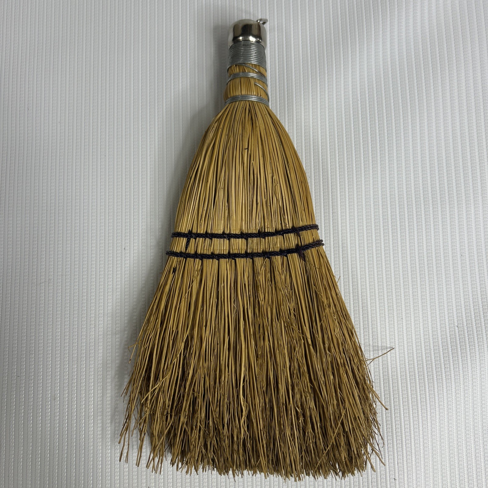 Straw Whisk Broom Hand Tied Metal Hanging Loop Primitive Farmhouse Cottage Vtg