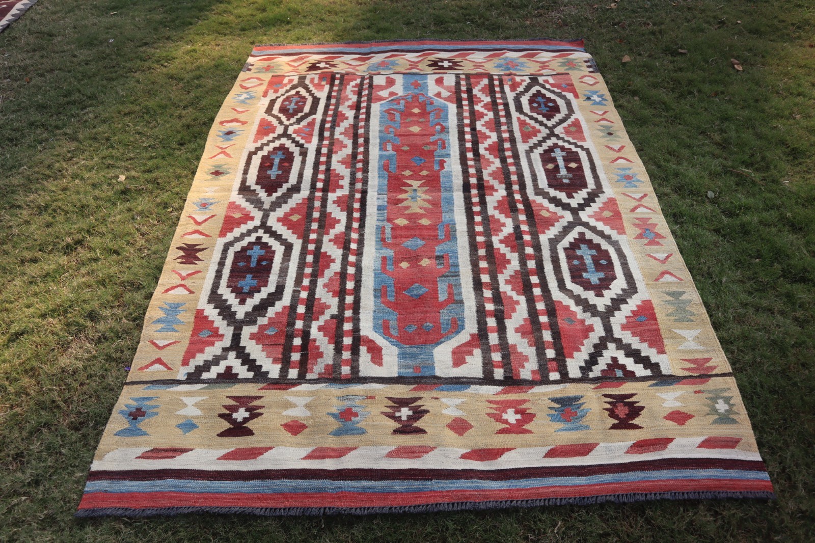 210 X 160 CM Stunning Turkish Flat Kilim Fine Weave Natural Vegetable Dye Kilim