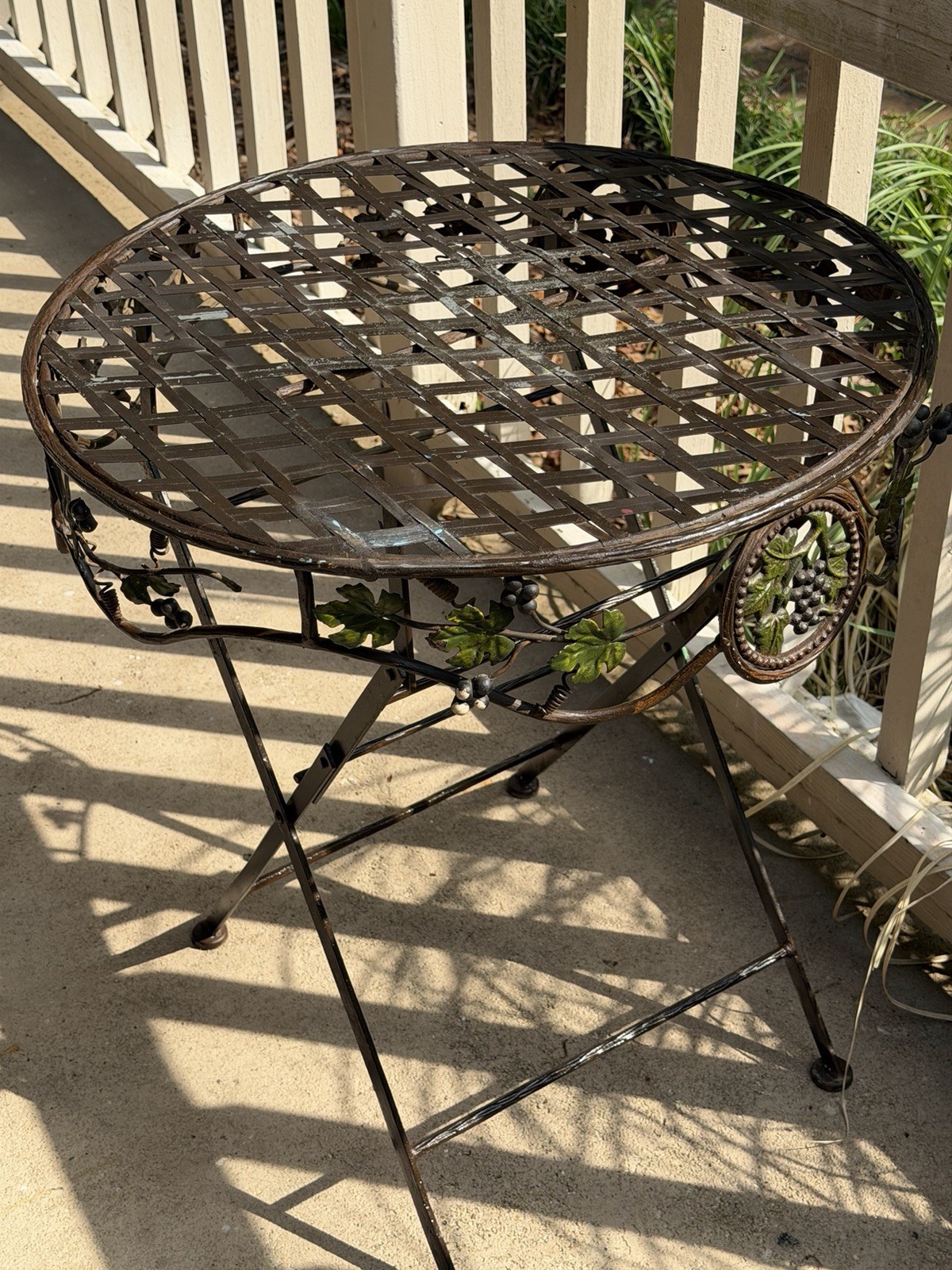 Vintage Patio Table Rustic Rare Antique Wrought Iron Grape Motif