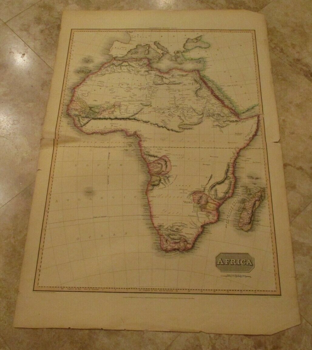 RARE 1814 PINKERTON’S MODERN ATLAS-Map of AFRICA 22 1/4 x 33 Inches-AMAZING