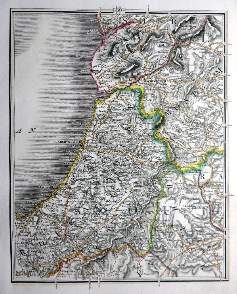 WALES CARDIGANSHIRE MONTGOMERYSHIRE JOHN CARY GENUINE ANTIQUE MAP c1822