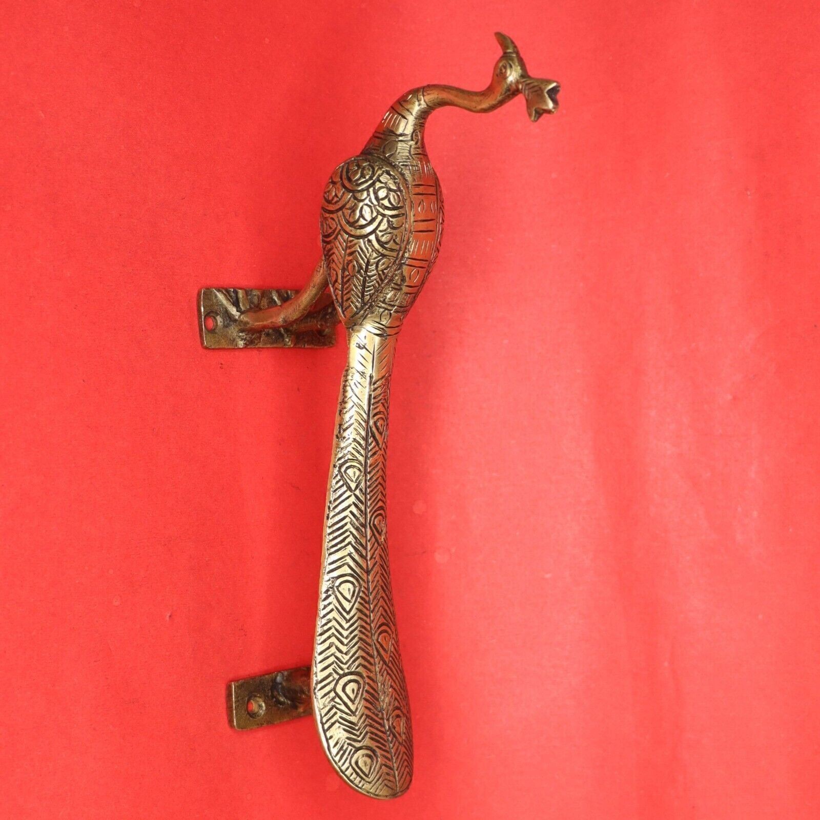 Peacock Shape Door Pull Handle Handmade Brass Vintage Style Wall Decor Figurine