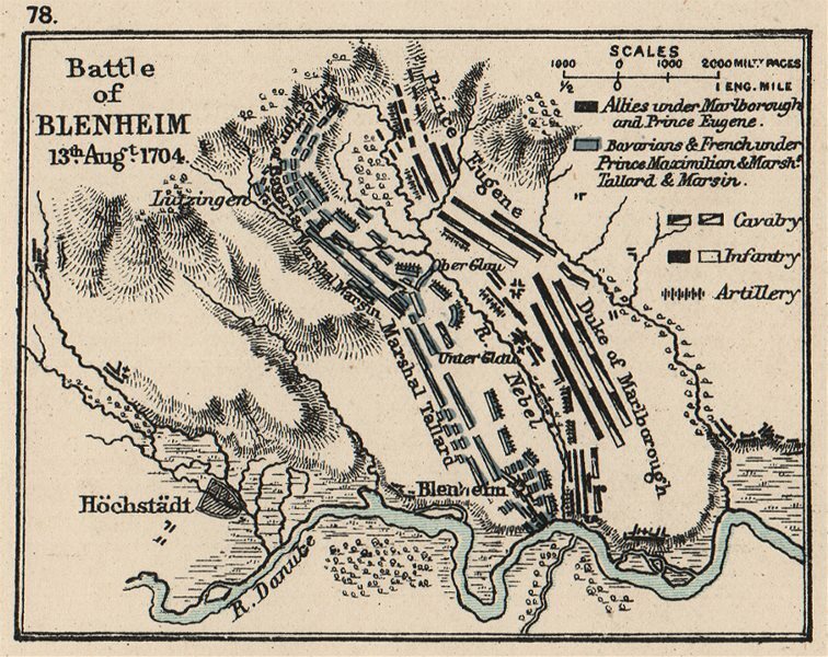 WAR OF SPANISH SUCCESSION. Battle of Blenheim 13th Aug. 1704. SMALL 1907 map