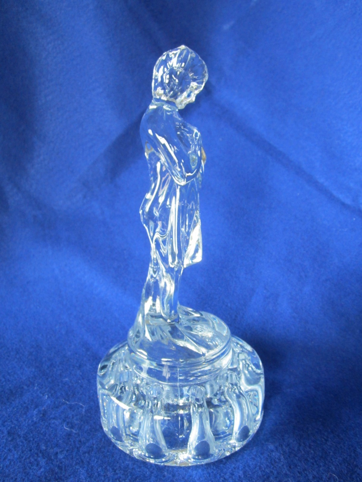 1930’s CAMBRIDGE ART GLASS “BASHFUL CHARLOTTE” DRAPED NUDE CRYSTAL FLOWER FROG