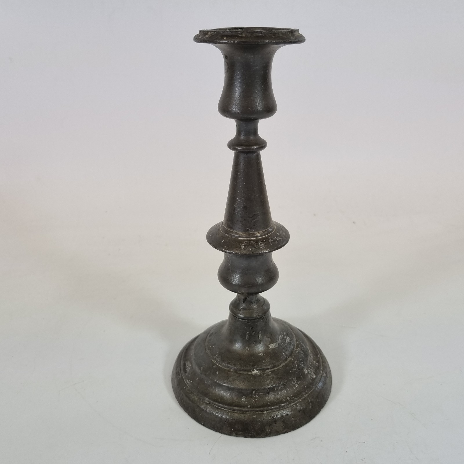 Antique 19thC Pewter Candlestick 22cm High A/F