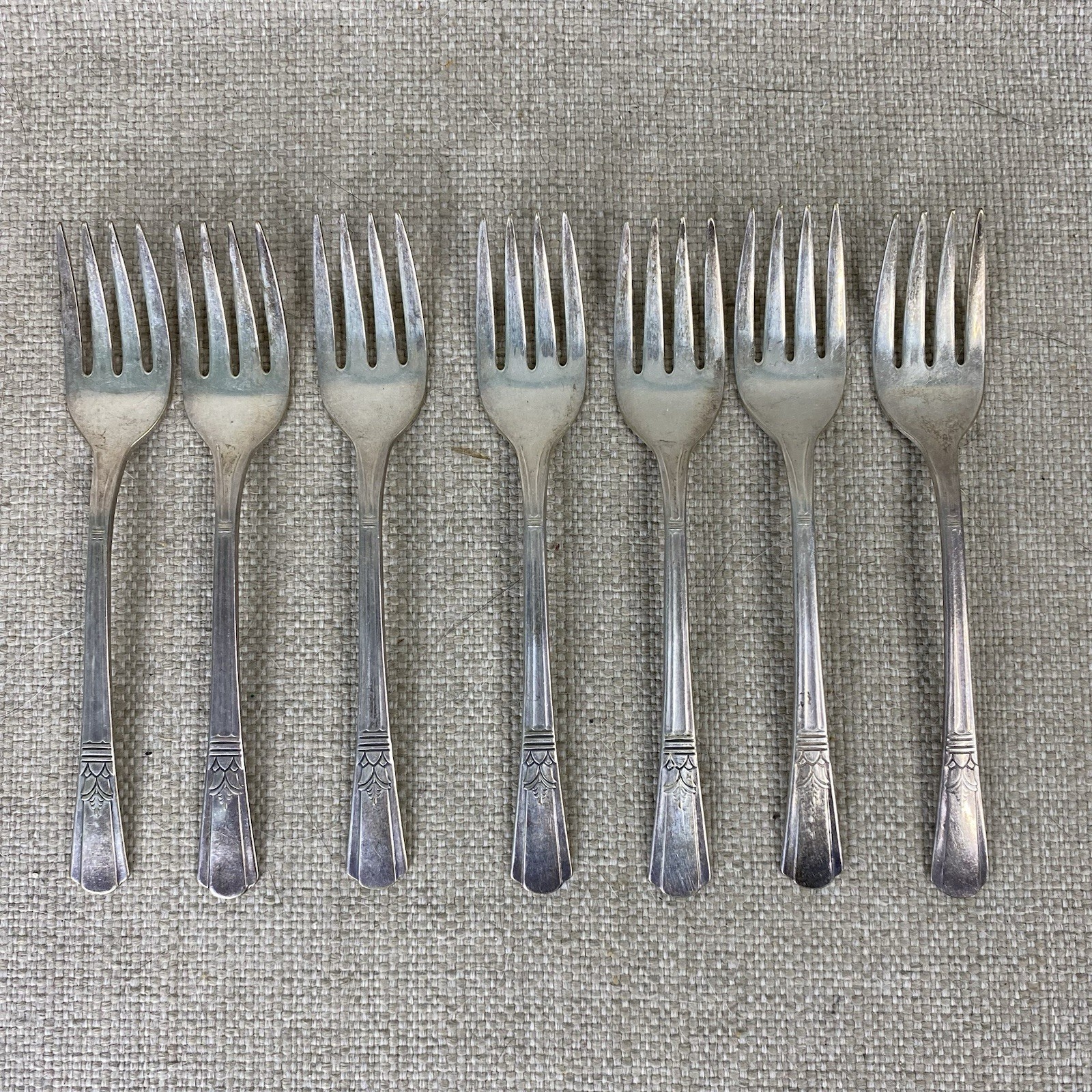 1930s International Silver Silverplate COURT Pattern Salad Fruit Fork 7 ART DECO