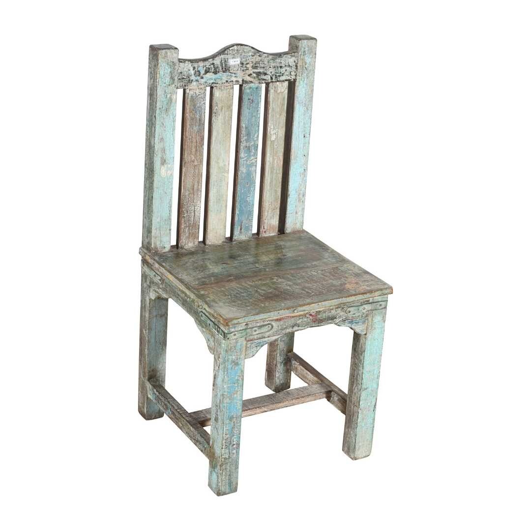 Antique Blue & Natural Teak Indian Hall or Dining Chair – Distressed c.1890