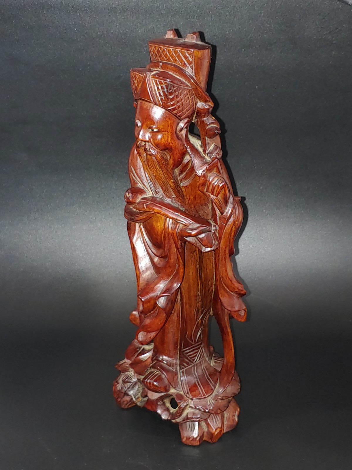 花梨红木雕挂漆文曲星像 Antique Chinese Lacquer Rosewood Hongmu Carving Wenquxing Figurine