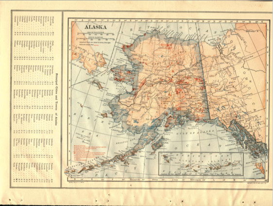 1914 Original Map “Alabama” Or “Alaska” Color Vintage From Collier Atlas