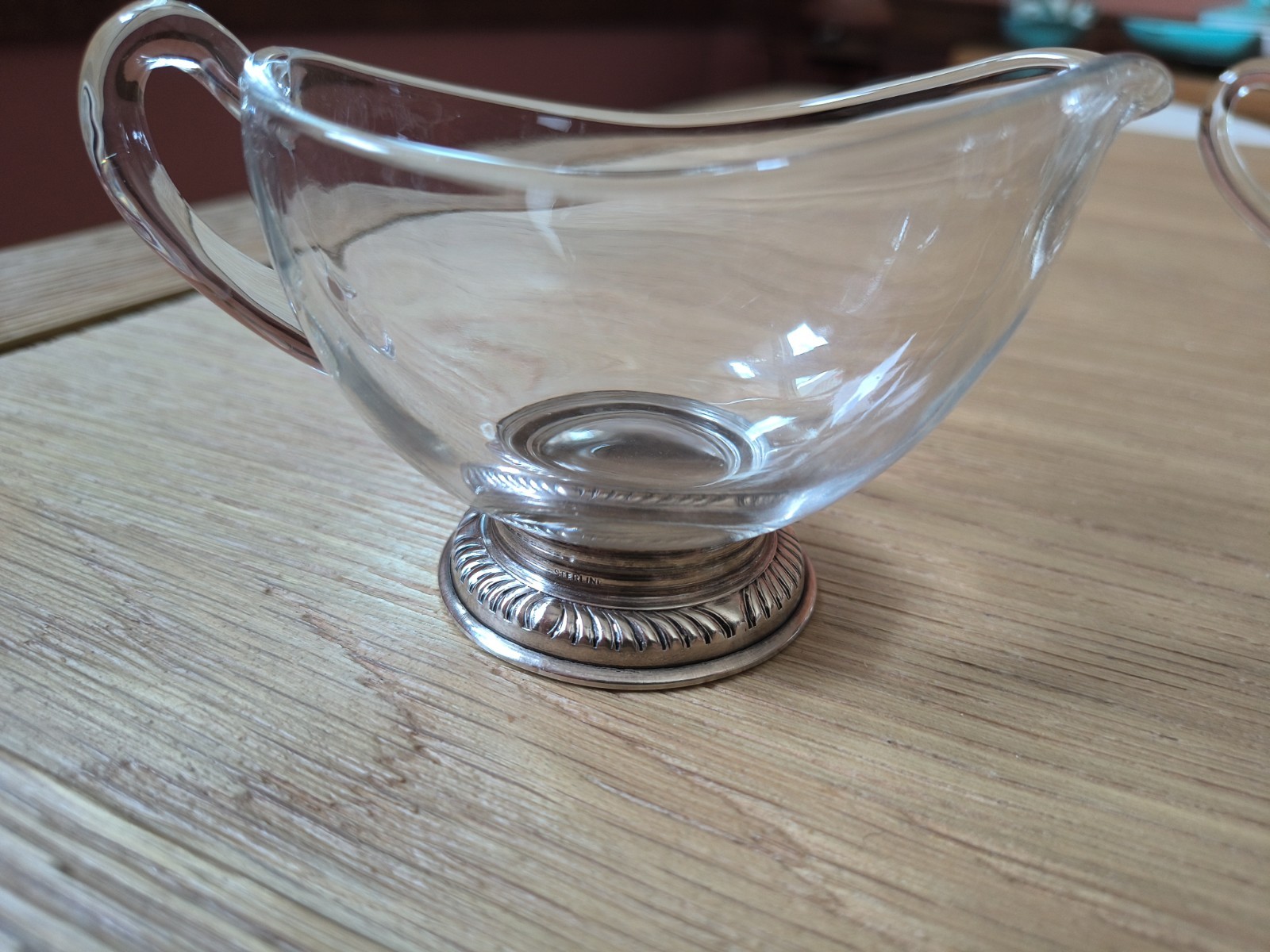VTG Frank M Whiting Sterling Silver Base Glass Creamer Sugar Bowl Set Gadroon