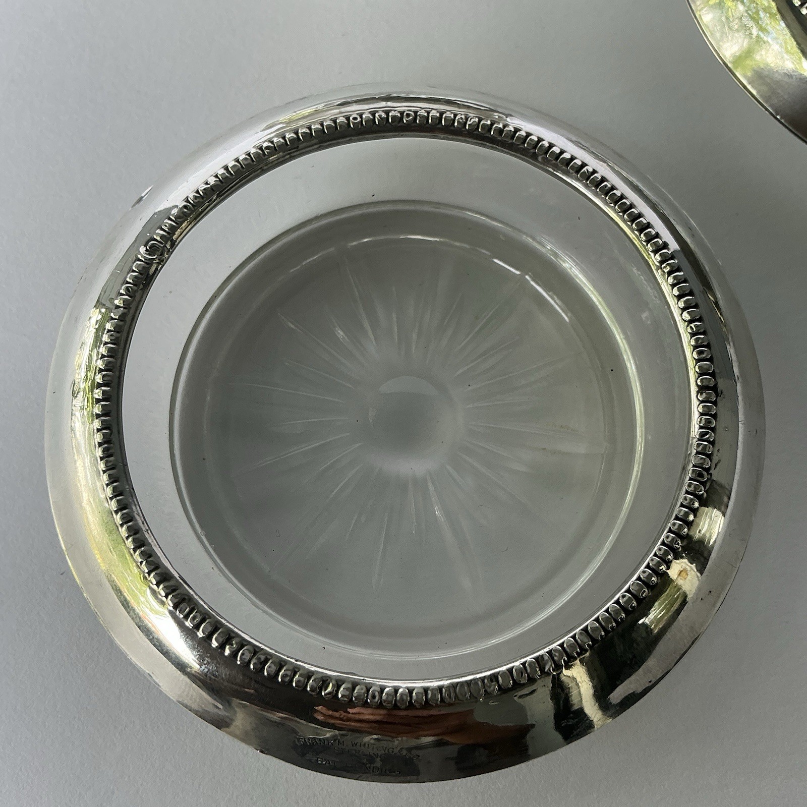 Frank M Whiting Sterling Silver Glass Coasters Set of 5 Beaded Vtg Pat Pend 04