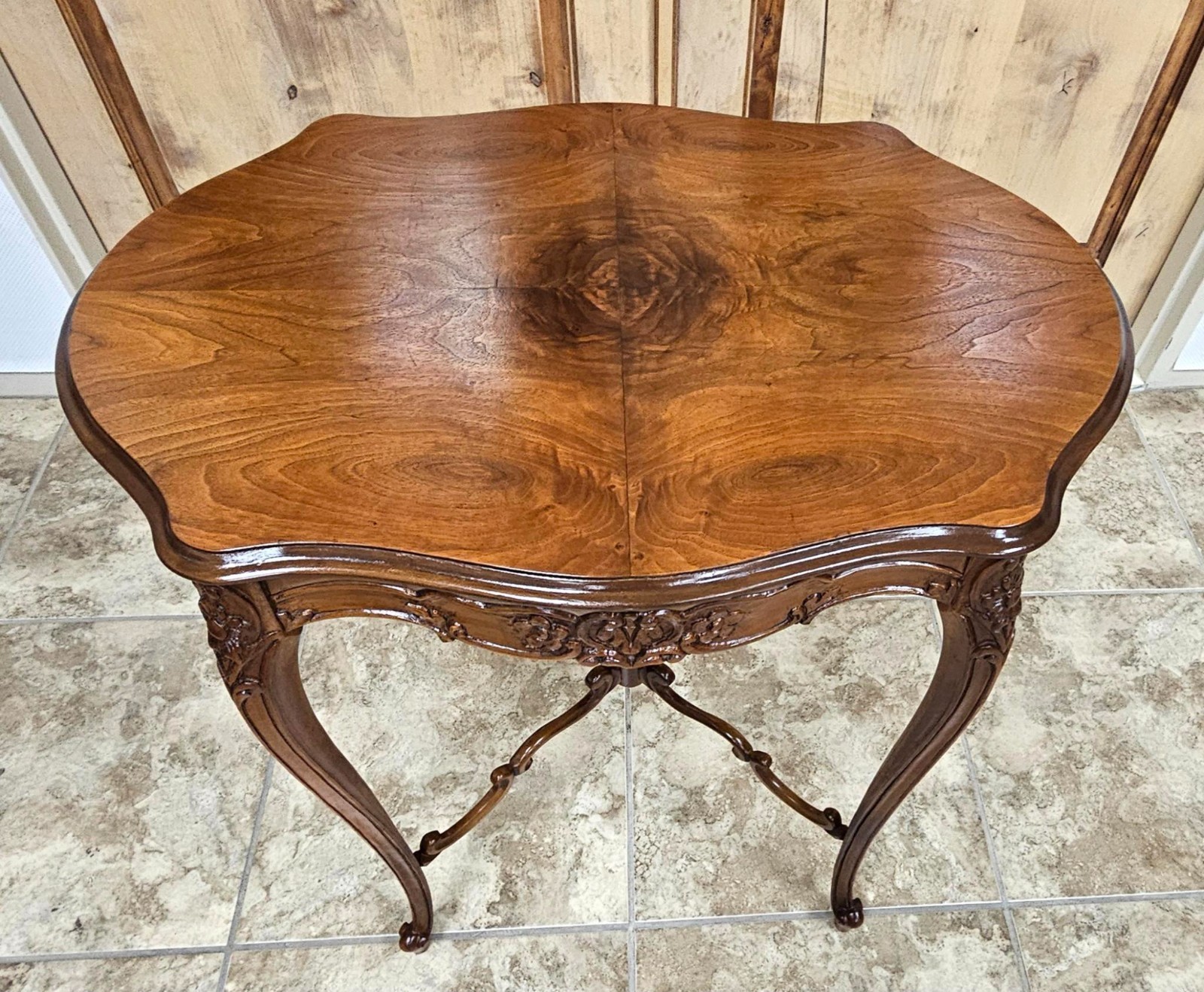Vintage Rococo Revival Walnut Accent Table – Cabriole Legs – Signed & Stamped