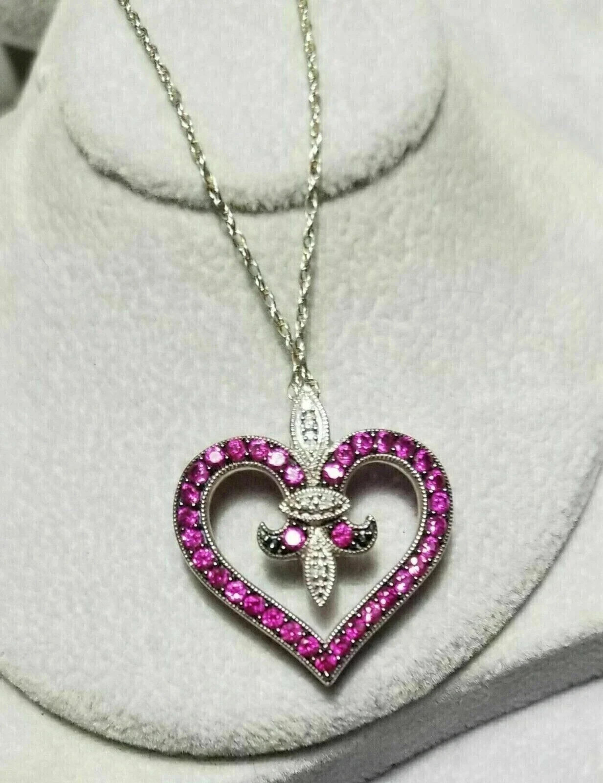 2Ct Round Cut Lab Created Pink Ruby Women’s Heart Pendant 14K White Gold Plated