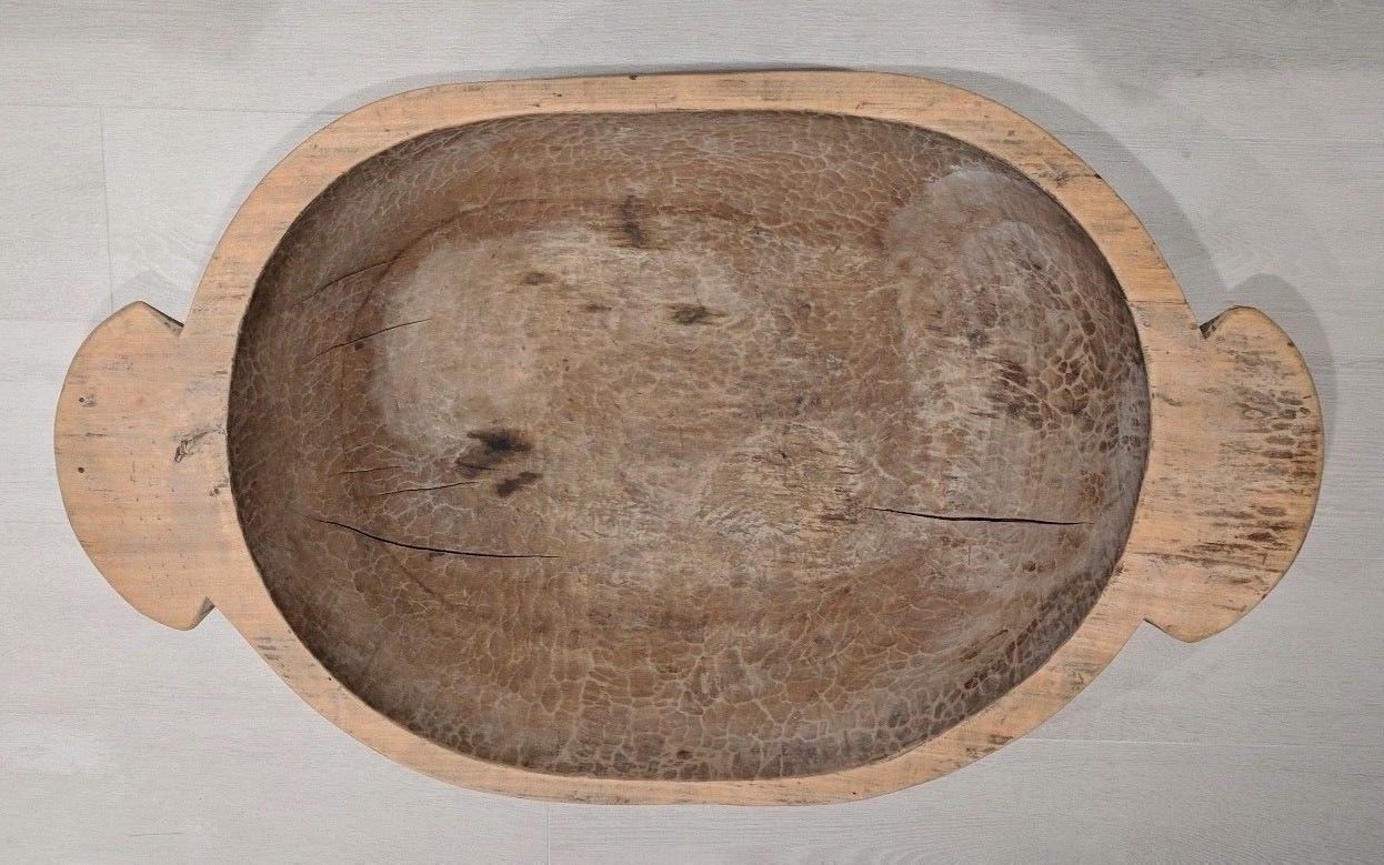 Vintage, Extra Large Wooden Dough Bowl, Hand carved, Farmhouse Bread Trencher