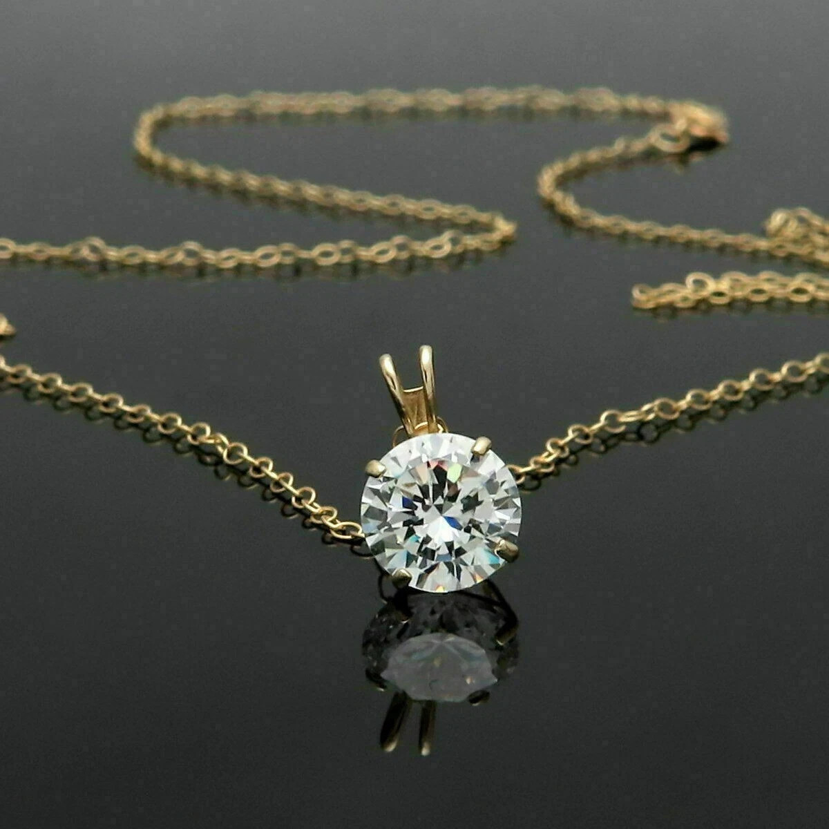 14k Yellow Gold Plated 2.00Ct Round Lab Created Diamond Women Solitaire Pendant