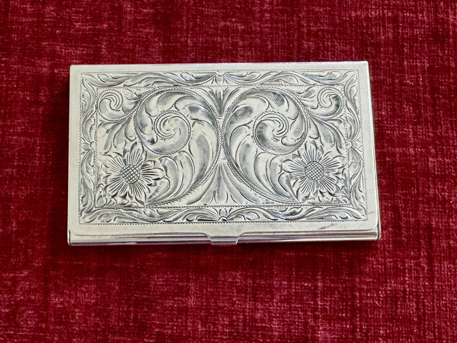 Vintage VOGT Sterling Silver Hand Engraved Business Card Case Holder Scroll .925