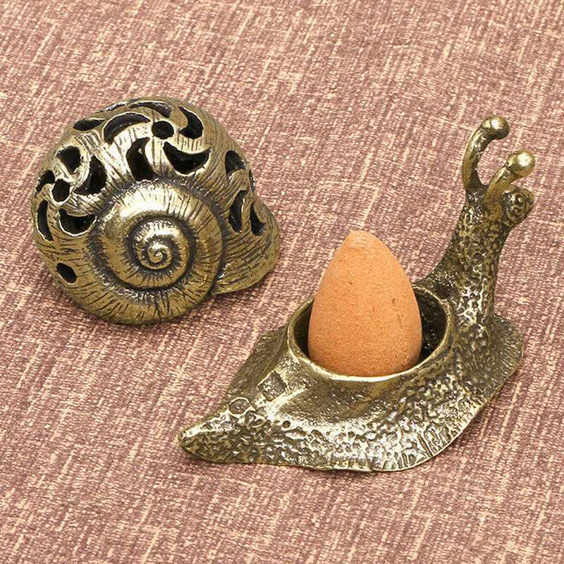 2.4inch China Brass Snails Statue Incense Burner Holder Office Ornaments Censer
