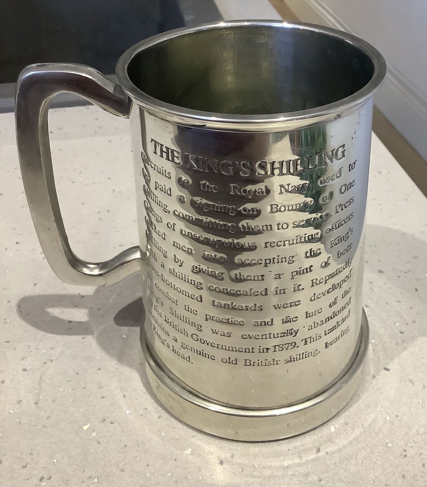 Antique Silver Plated Kings Shilling 1pt Beer Tankard. Fully Engraved. 2004.