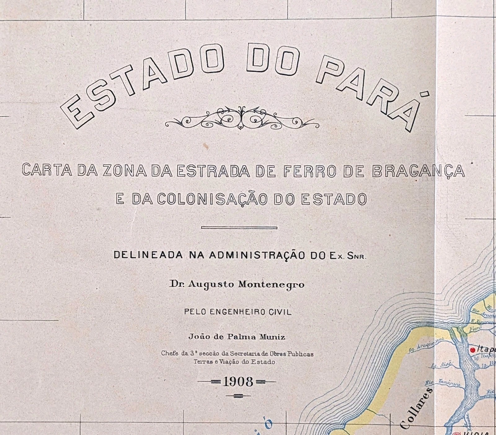 1908 ESTADO DE PARA – BRAZIL Map Augusto Montenegro BRAGANCA RAILWAY 44×22