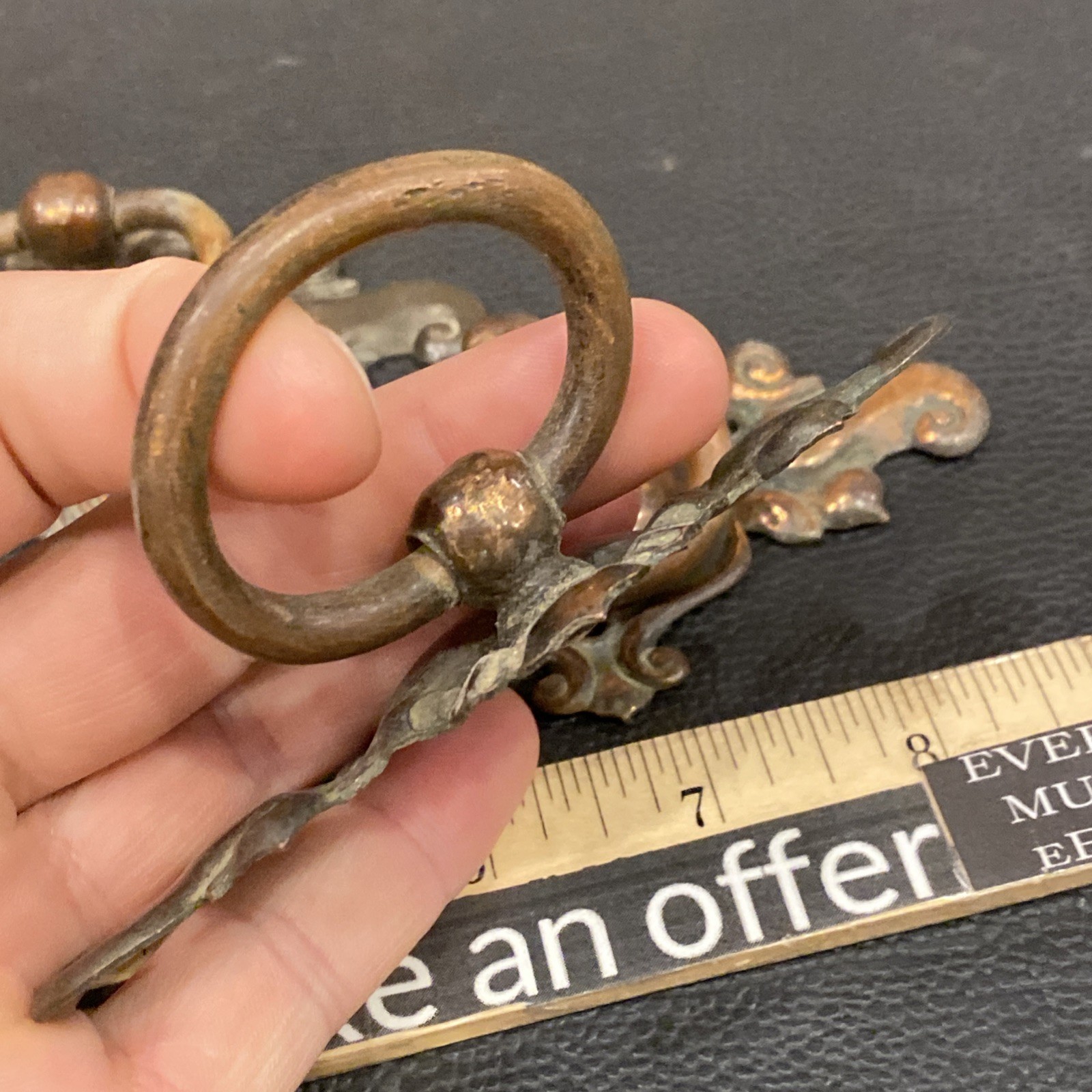 Lot 3 Antique Nouveau Scroll Copper Loop Handle Drop Bail Drawer Pulls Hammer On