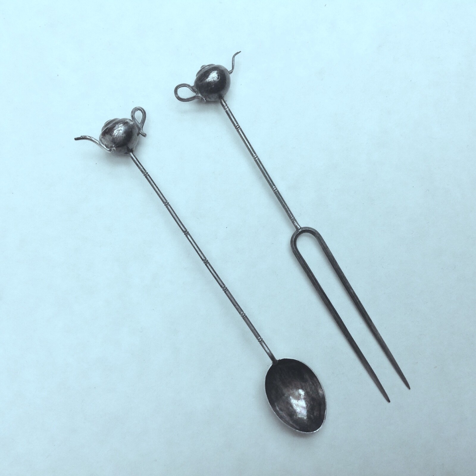 Vintage Japanese Export Sterling Silver Tea Pot Design Spoon & Fork Set cd