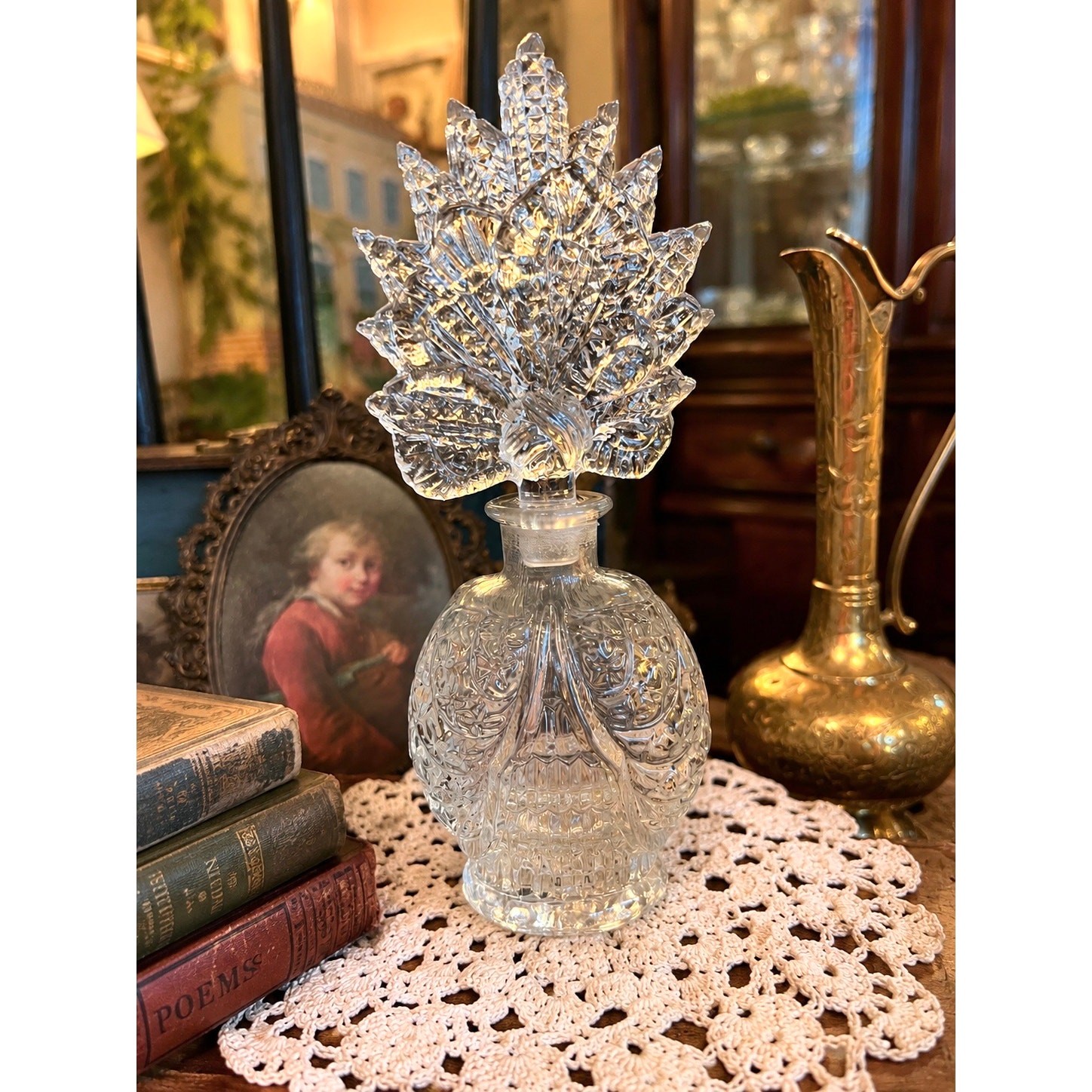 Vintage Ornate Glass Perfume Bottle With Stopper