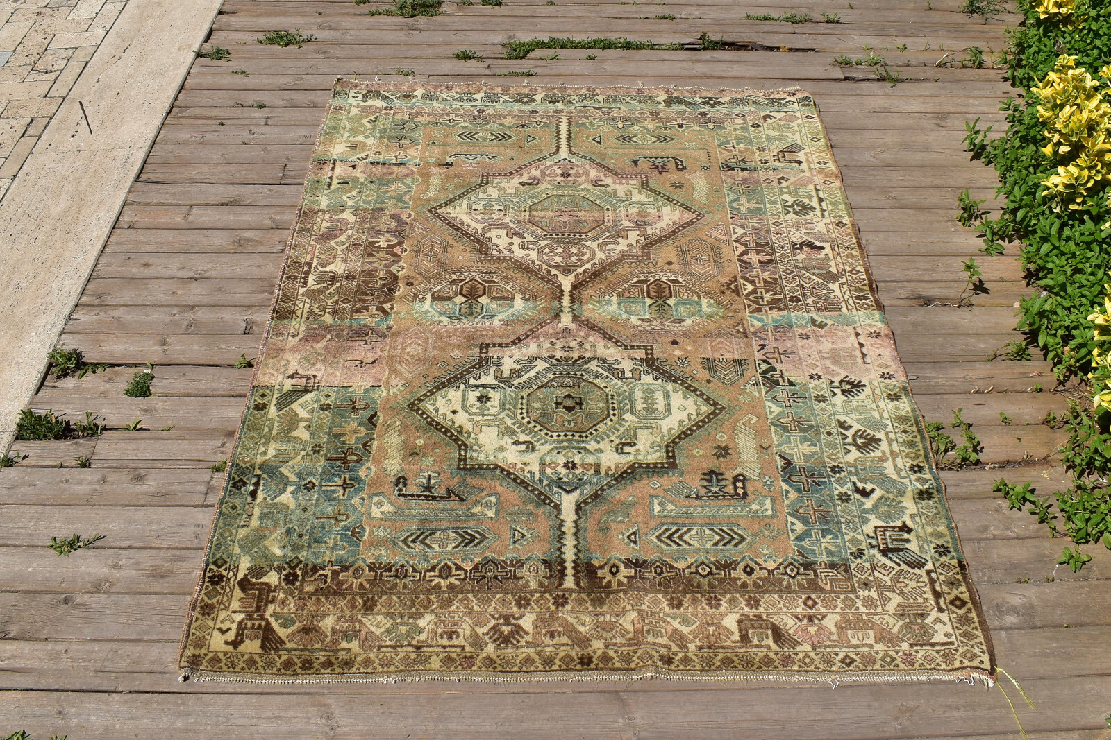 Turkish Rug 4×6 Handwoven Oushak Rug 135x185cm Natural Wool Carpet Muted Rug