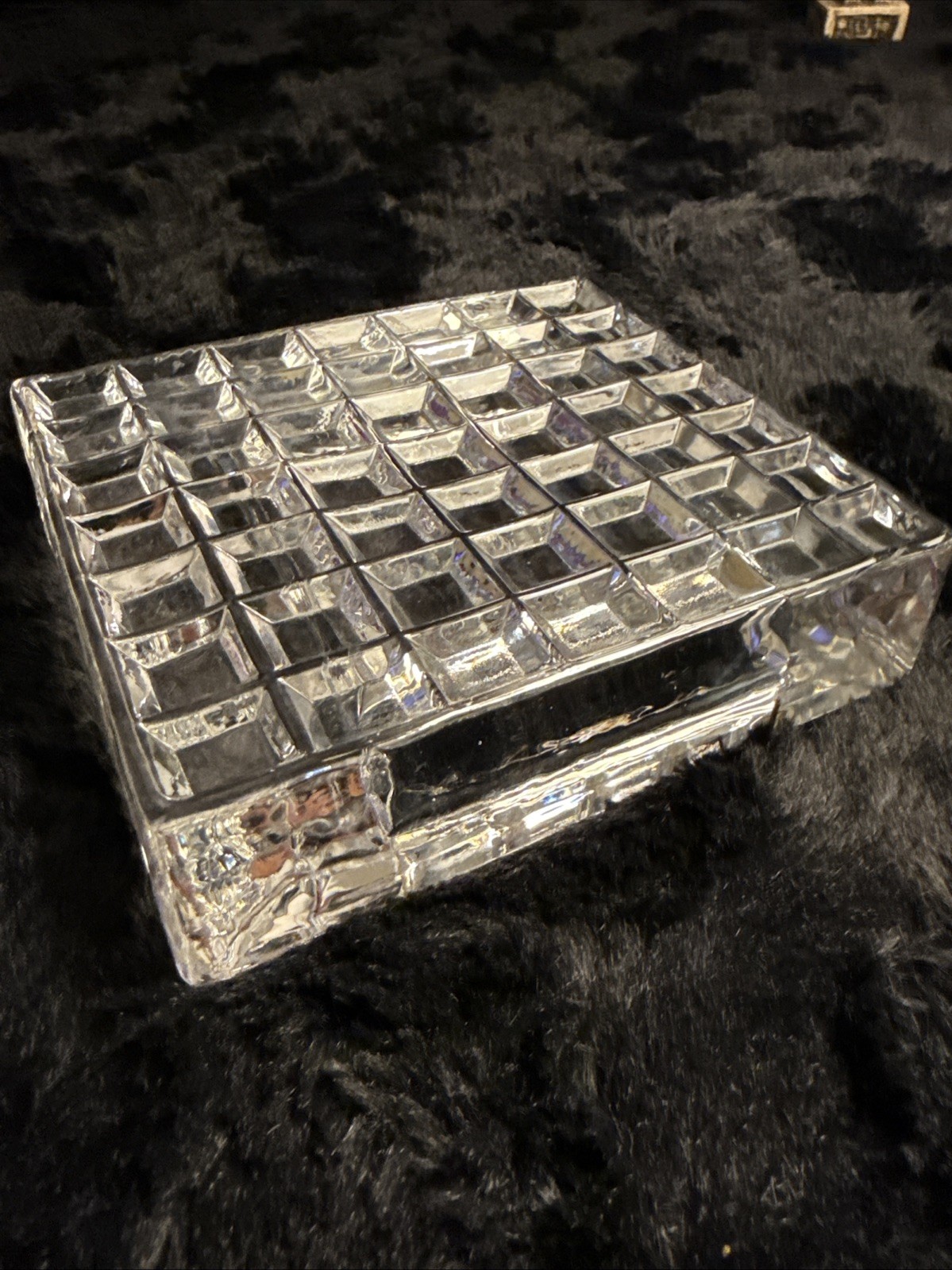 Heavy Clear Glass Tray Ashtray Or Trinket Dish Waffle Bottom Square Tray 5.5″x5”