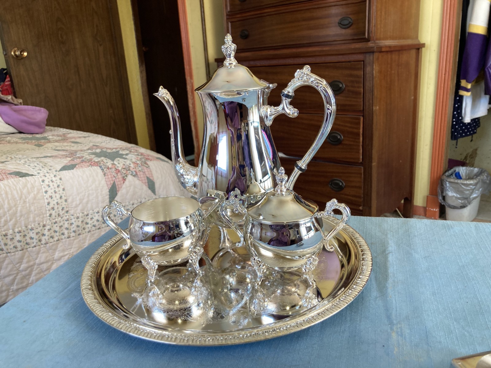Tea/coffee pot w/ cream sugar w/ lid Silverplate by Centurian NOS new w/ box