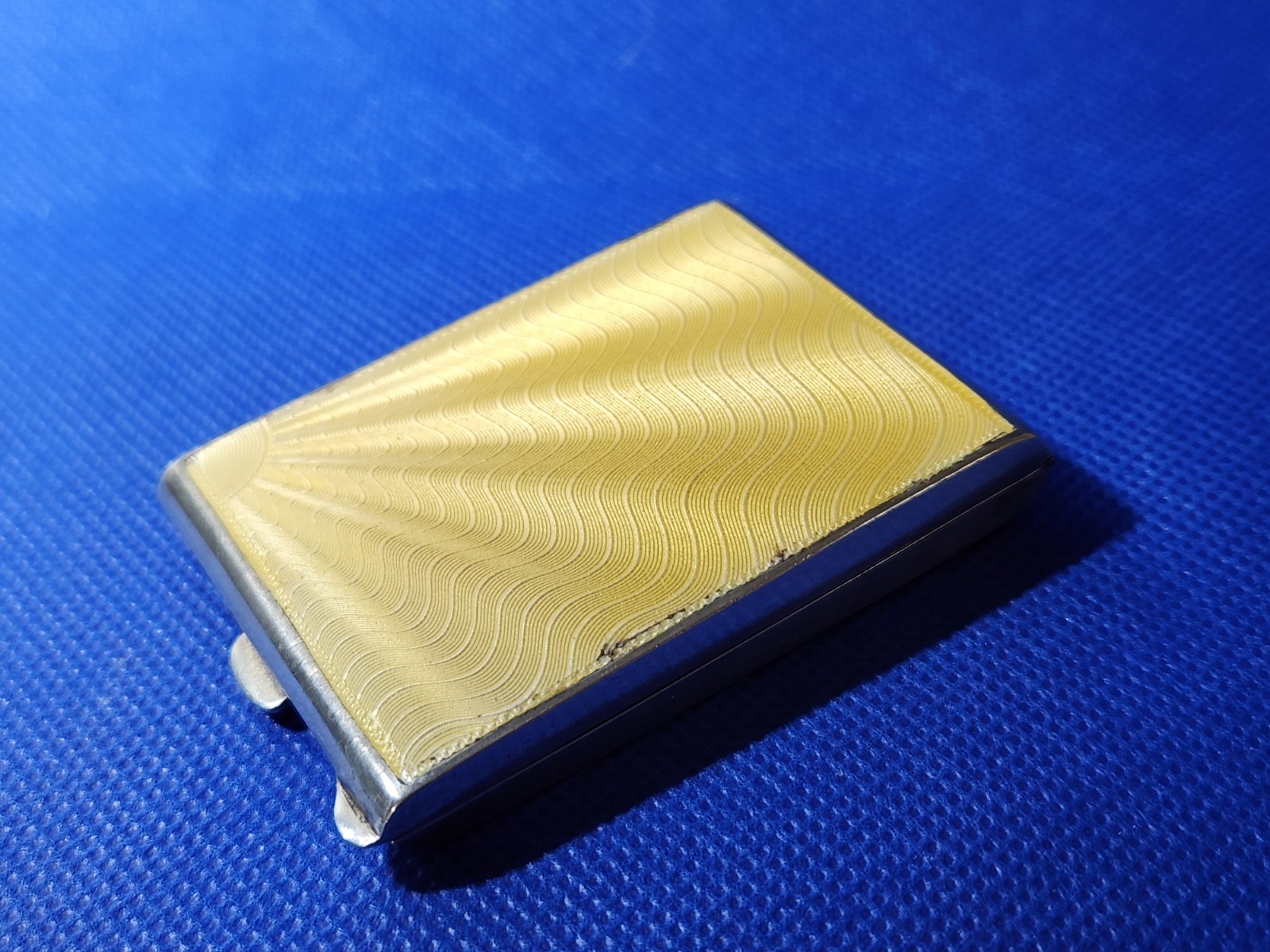 Antique British Solid Sterling Silver Guilloche Enamel Match Vesta Case Hallmark