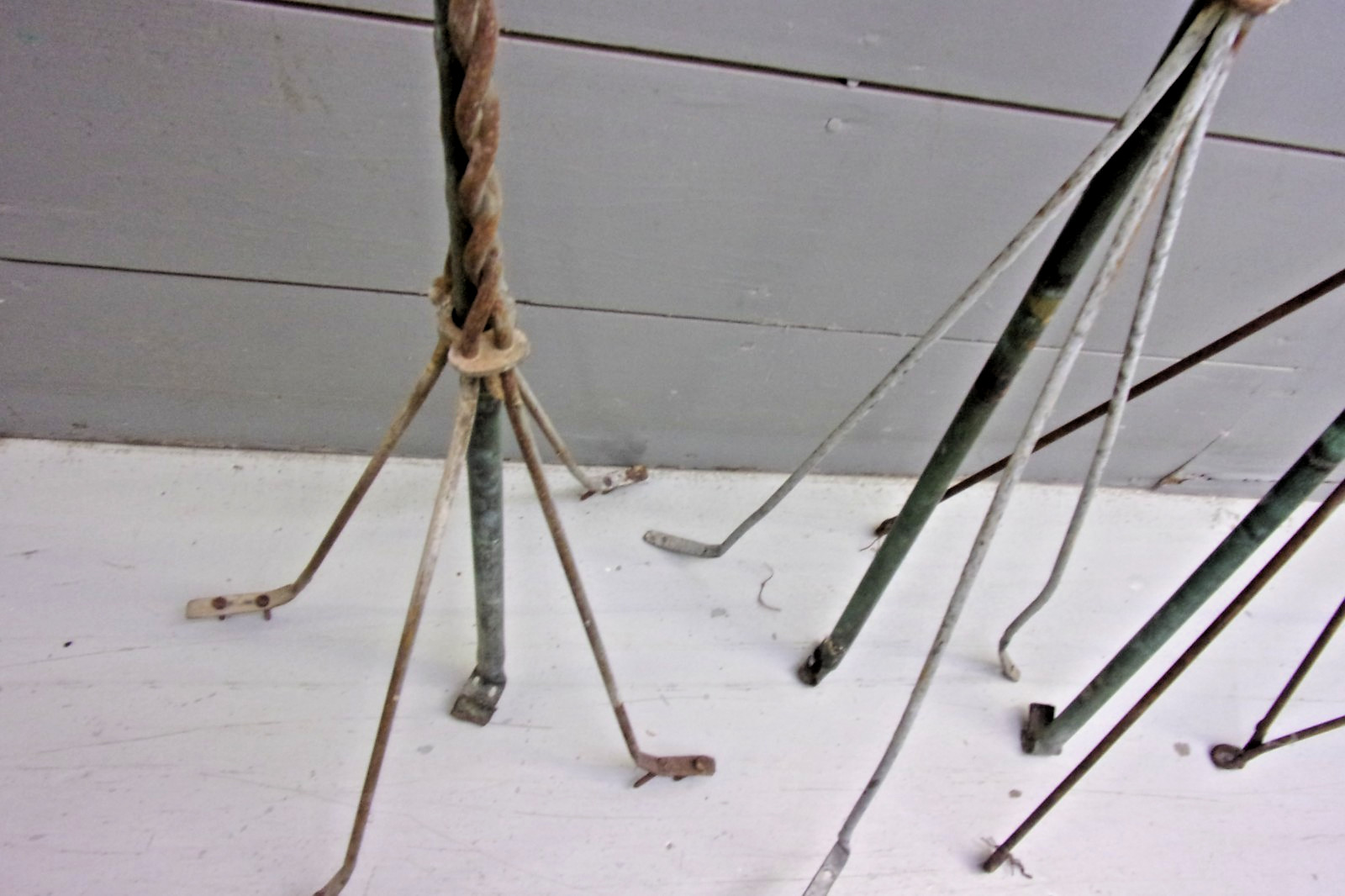 (4) Antique 60” in. Copper Lightning Rod With 3 Leg Stand 1880-1930