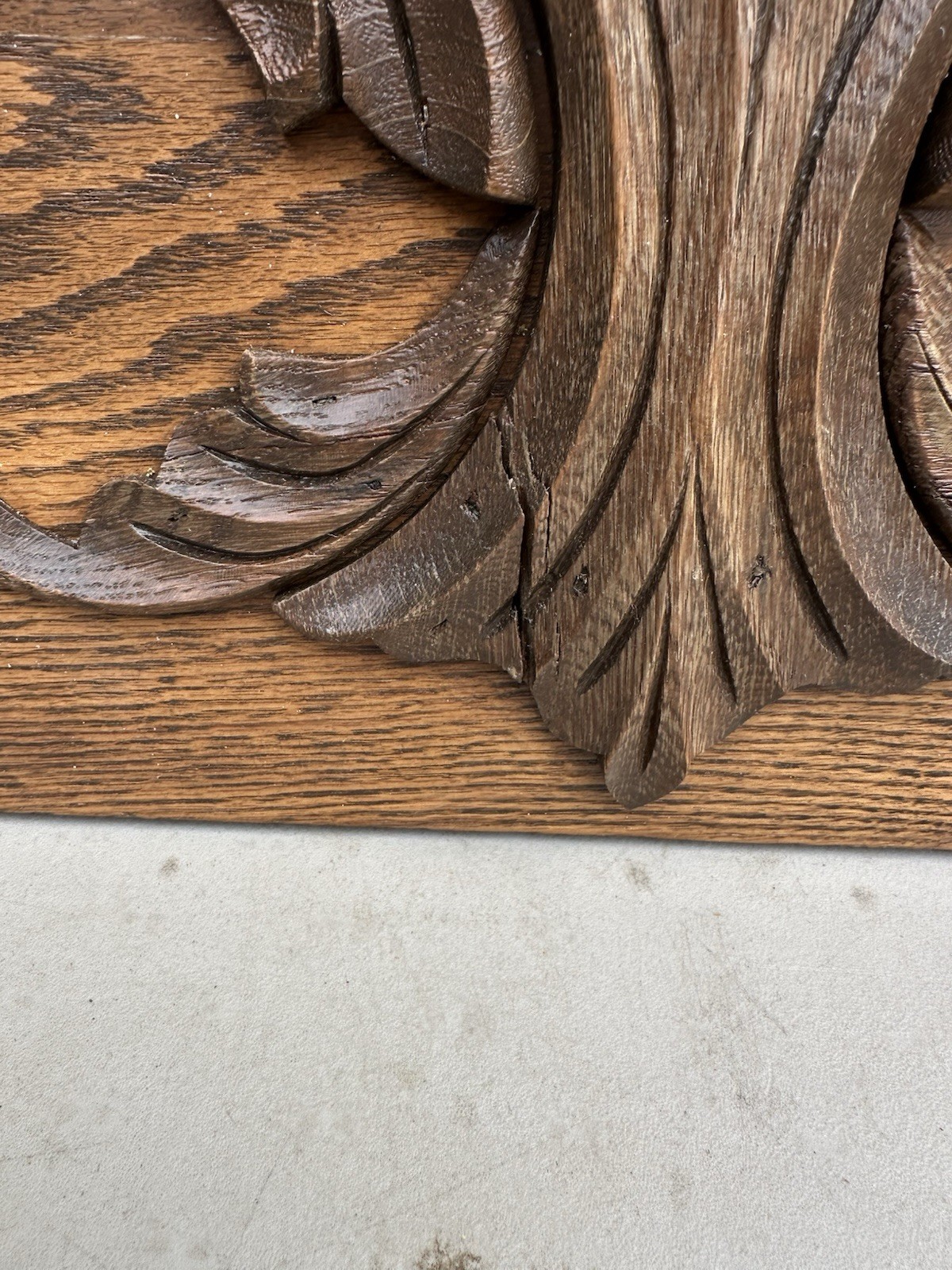 Carved 52″ Antique Oak Bed Pediment wooden crown crest topper door header