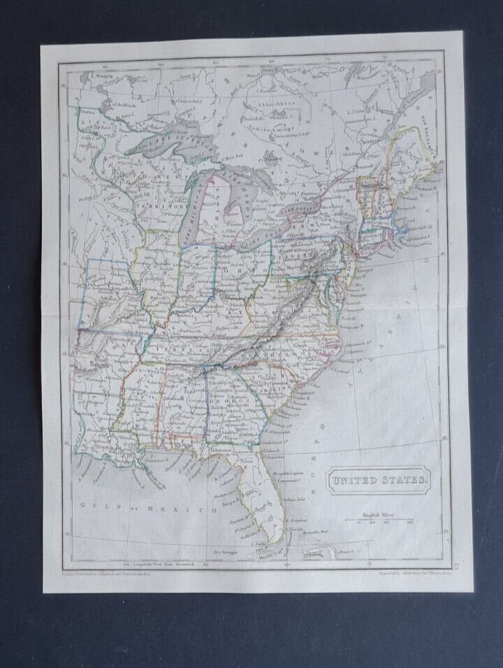 Antique (1844) map – United States – USA – Selina Hall / Samuel Butler