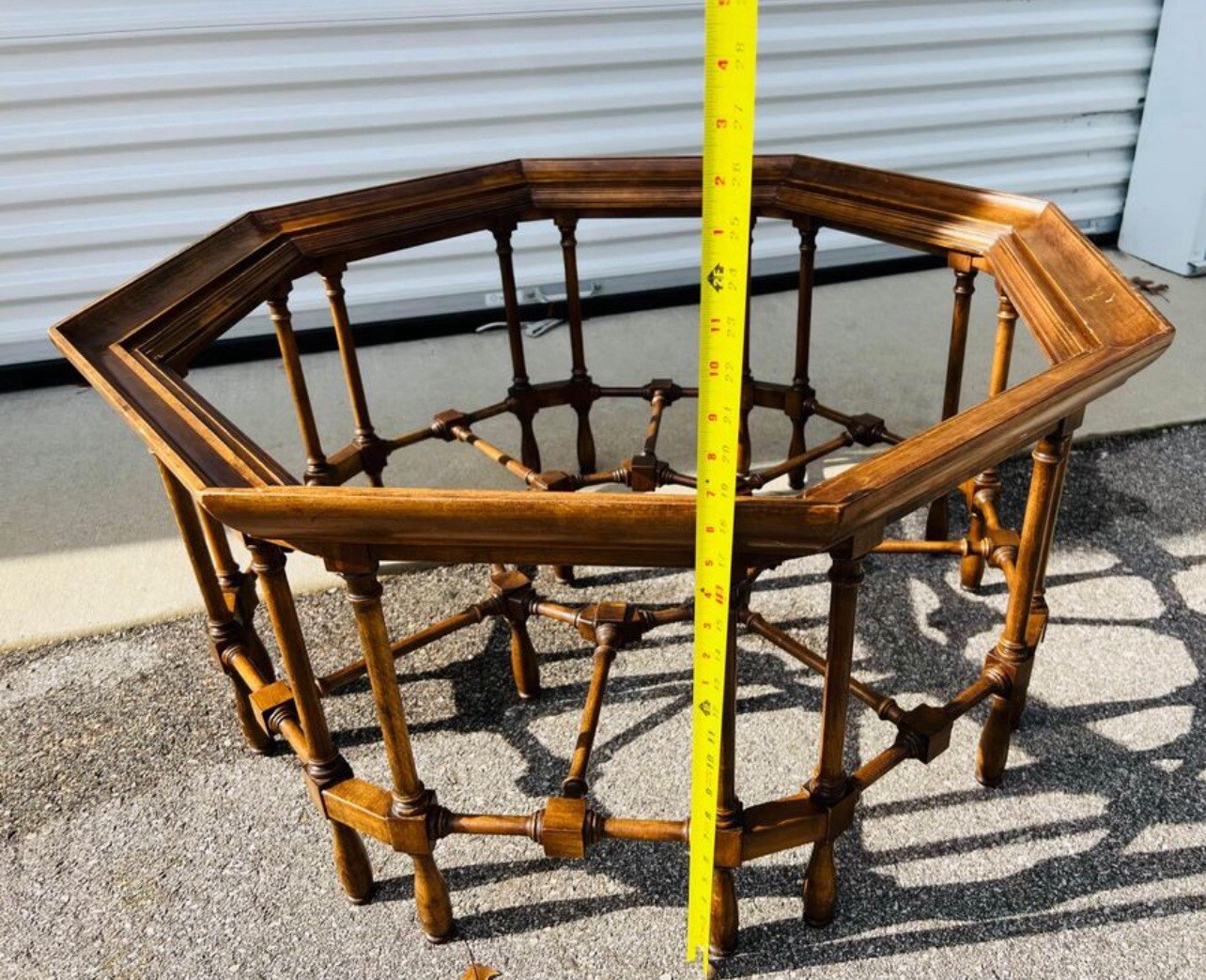 Vintage RARE Octagonal Coffee Table With Sunken Glass Top Dark Wood Spindle Legs
