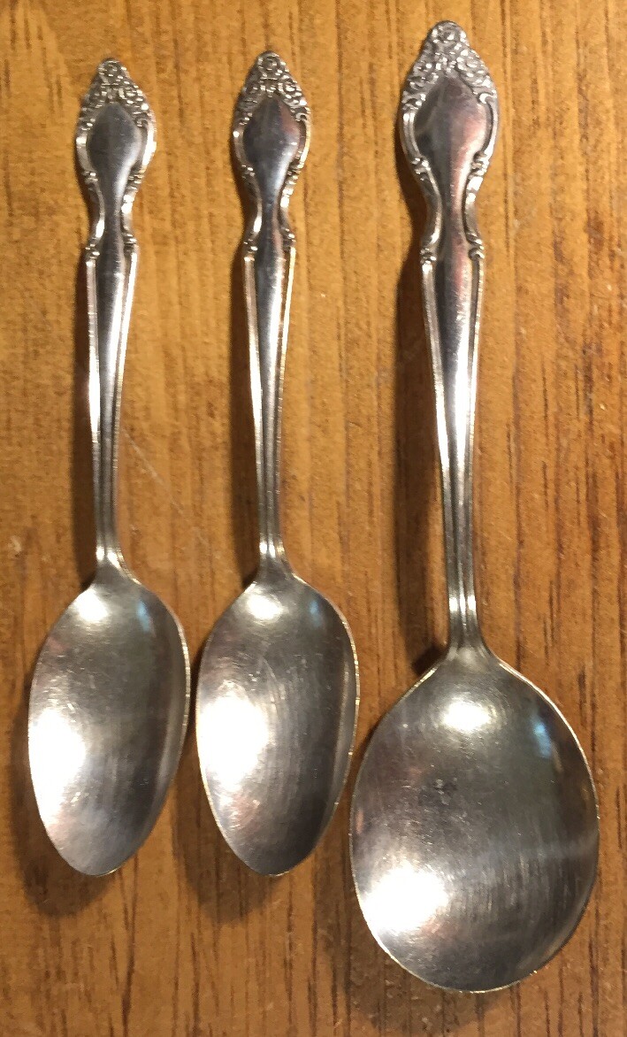 3 Pcs Wm.Rogers Mfg. Co. 1951 Basque Rose Pattern Silverplate Spoons