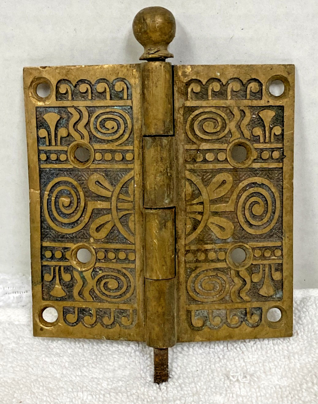 Antique Victorian Eastlake Style Bronze Ornate Geometric Spiral Door Hinge