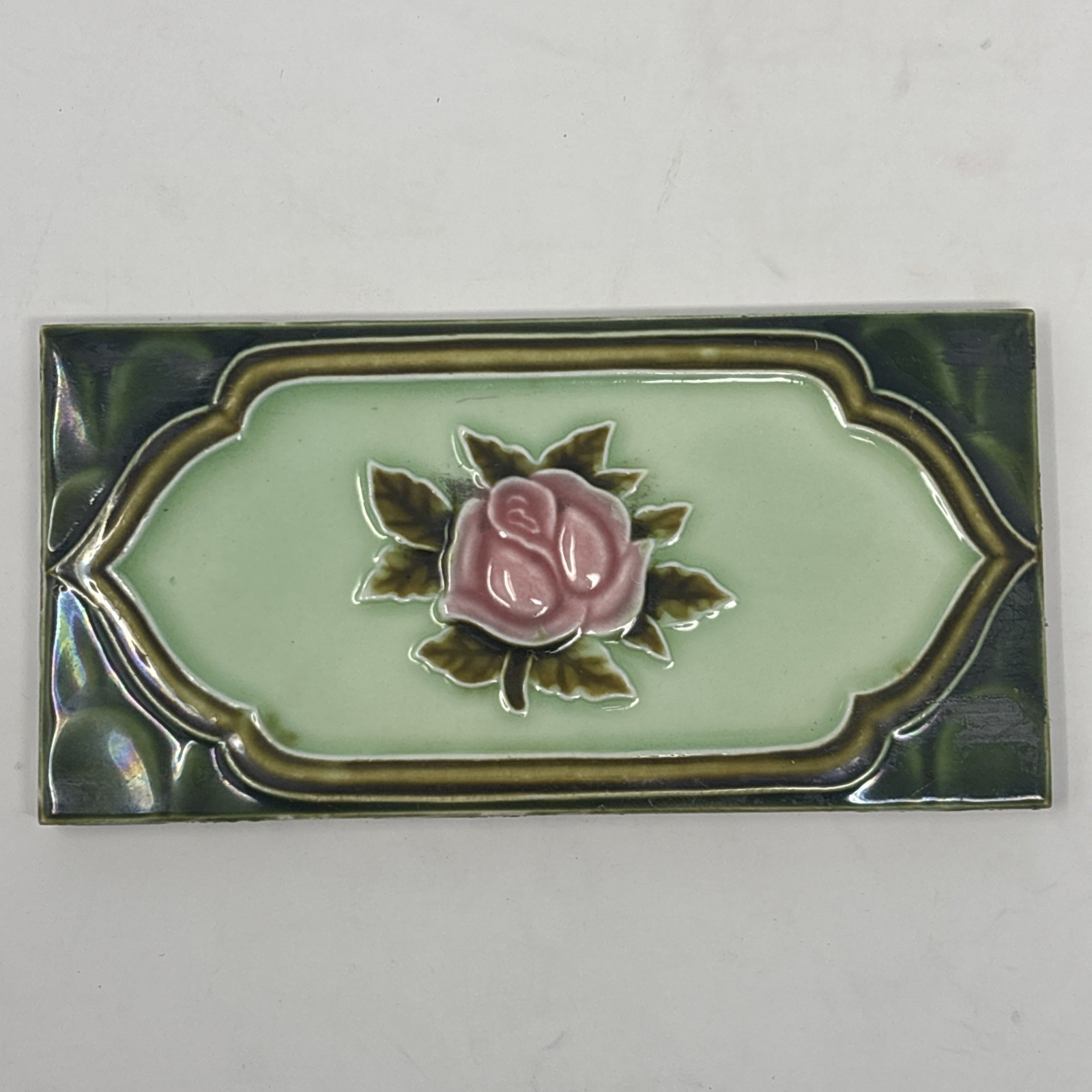 4 Vintage Art Nouveau Rose Pink Flower Border Tile Majolica 6” x 3” Japan