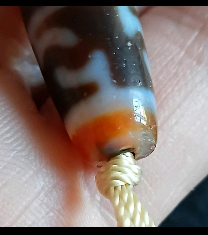 Tibetan Agate/ Hetian Jade Pre 1800s Lianshi 3 Eye Dzi Bead Prayer Necklace
