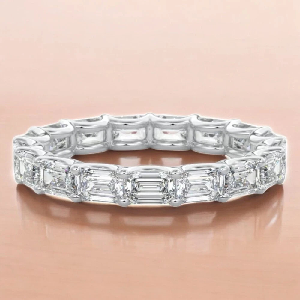 2Ct Emerald Cut Lab Created Diamond Eternity Band Ring 14k White Gold Plated