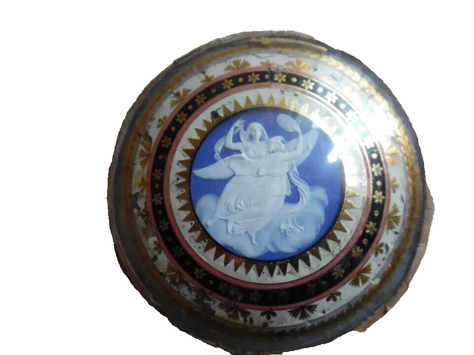 Antique Pate Sur Pate Angel Design Under Painted Convex Glass